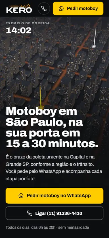 O site da Kero Motoboy no celular